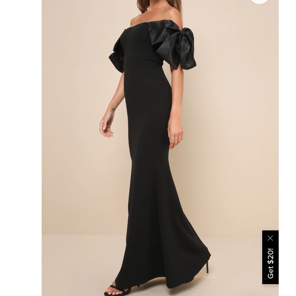 Lulu’s Pristine Sensation Black Bow Off-the-Shoulder Maxi Dress - Picture 2 of 5